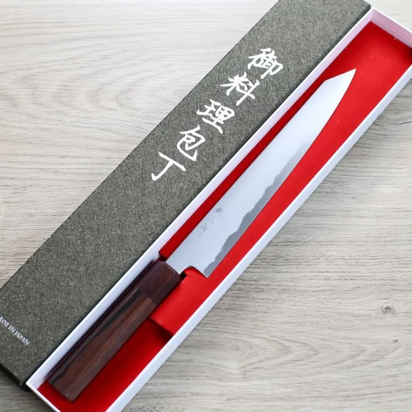 明神利器製作所 鐵人作 切付筋引 240mm 青二鋼 總霞 含鞘