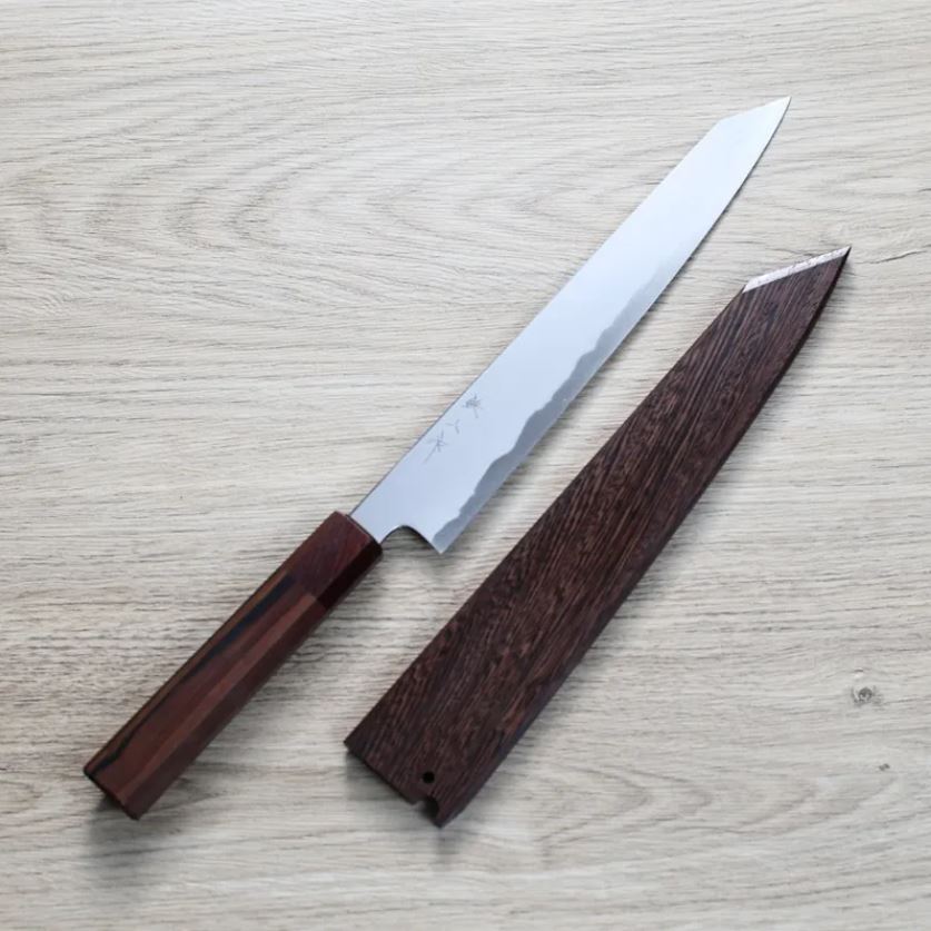 明神利器製作所 鐵人作 切付筋引 240mm 青二鋼 總霞 含鞘