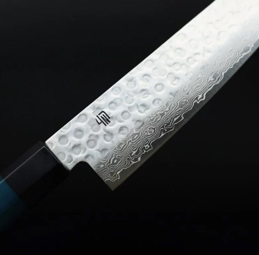 藍包丁 新三德刀 180mm VG10鋼 鎚目 大馬士革