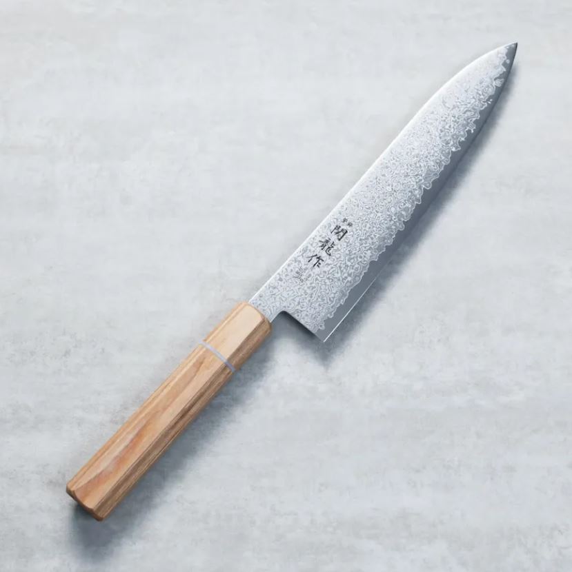 擷取 関龍作 牛刀 210mm VG10鋼 33層大馬士革 和柄