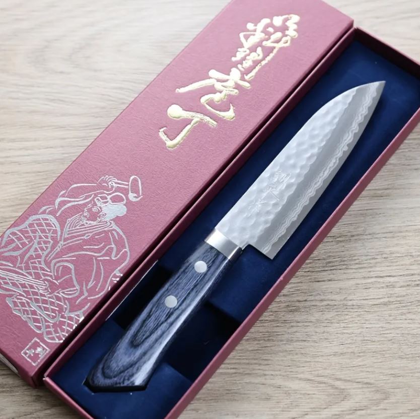 1 增谷訓生 小三德刀 130mm VG10鋼 刻流 藍柄