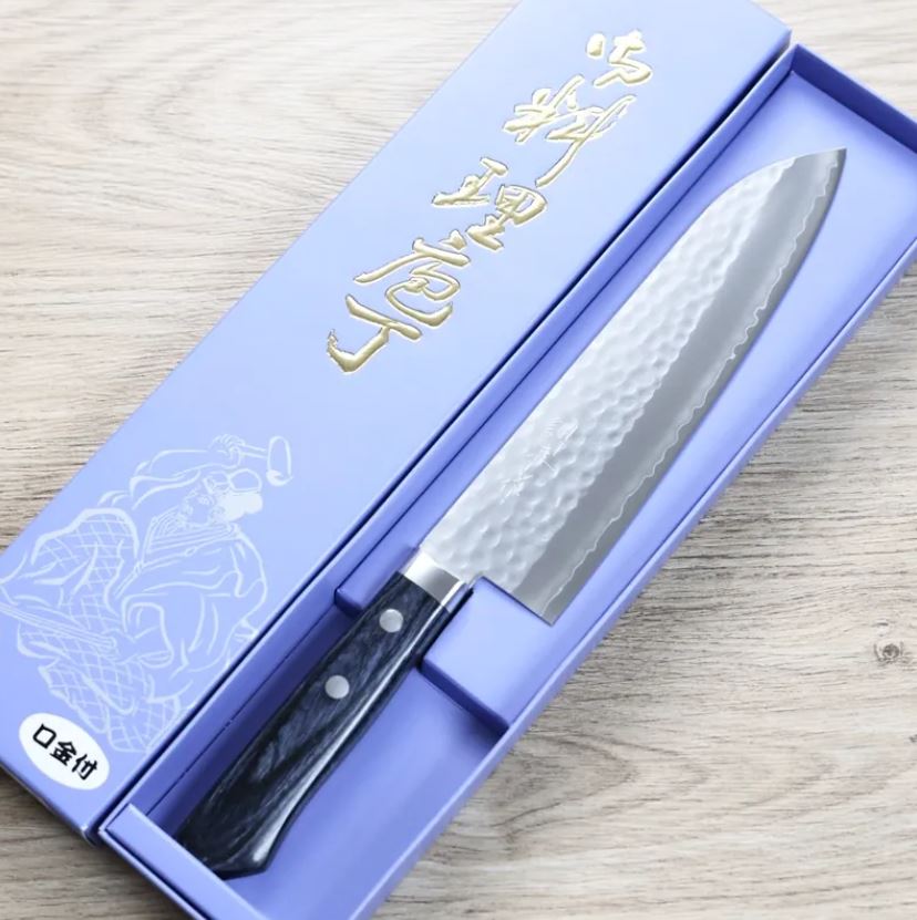 1 增谷訓生 牛刀 180mm VG1鋼 鎚目 藍柄