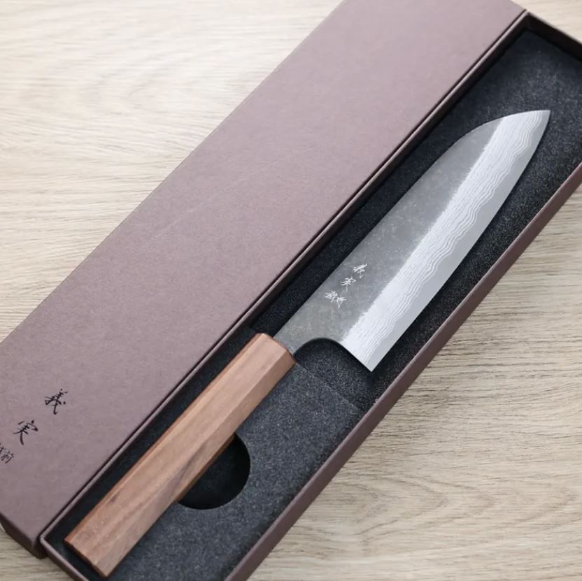 加藤義實 三德刀 170mm 青紙超級鋼 黑打墨流