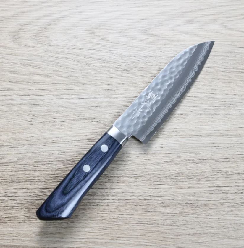 4 增谷訓生 小三德刀 130mm VG10鋼 刻流 藍柄