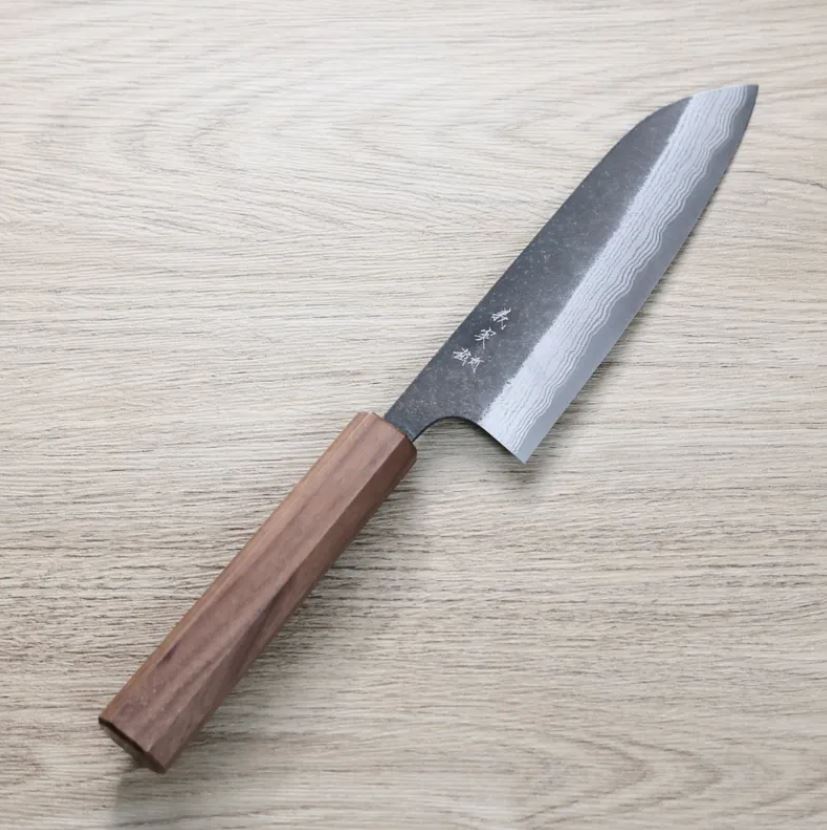 加藤義實 三德刀 170mm 青紙超級鋼 黑打墨流