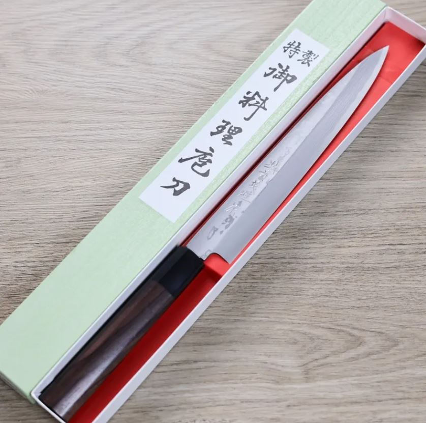 柳刃 210mm 白紙鋼 墨流 (2) 北岡英雄 柳刃 210mm 白紙鋼 墨流