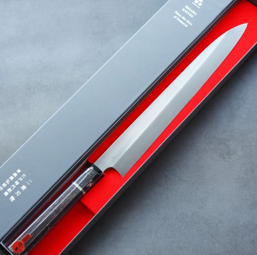 柳刃300mm 青二鋼 (2) 二唐刃物 柳刃300mm 青二鋼 水本燒