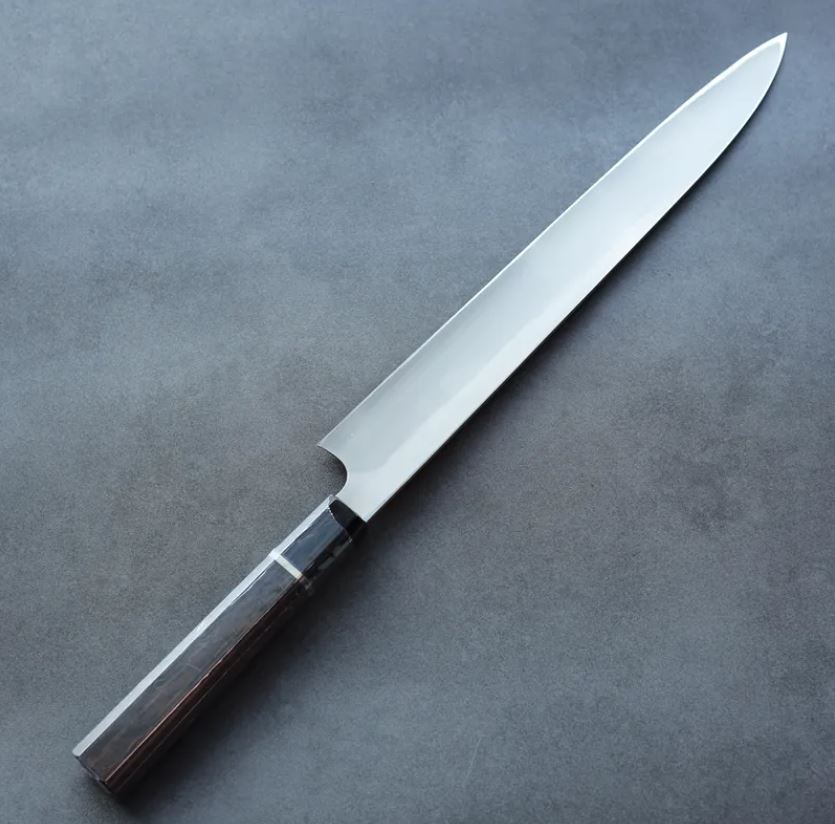 柳刃300mm 青二鋼 (3) 二唐刃物 柳刃300mm 青二鋼 水本燒