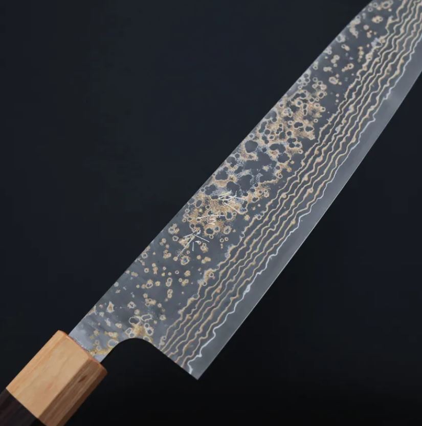 佐治武士 牛刀 210mm VG10W鋼 黑金大馬士革/紫檀柄