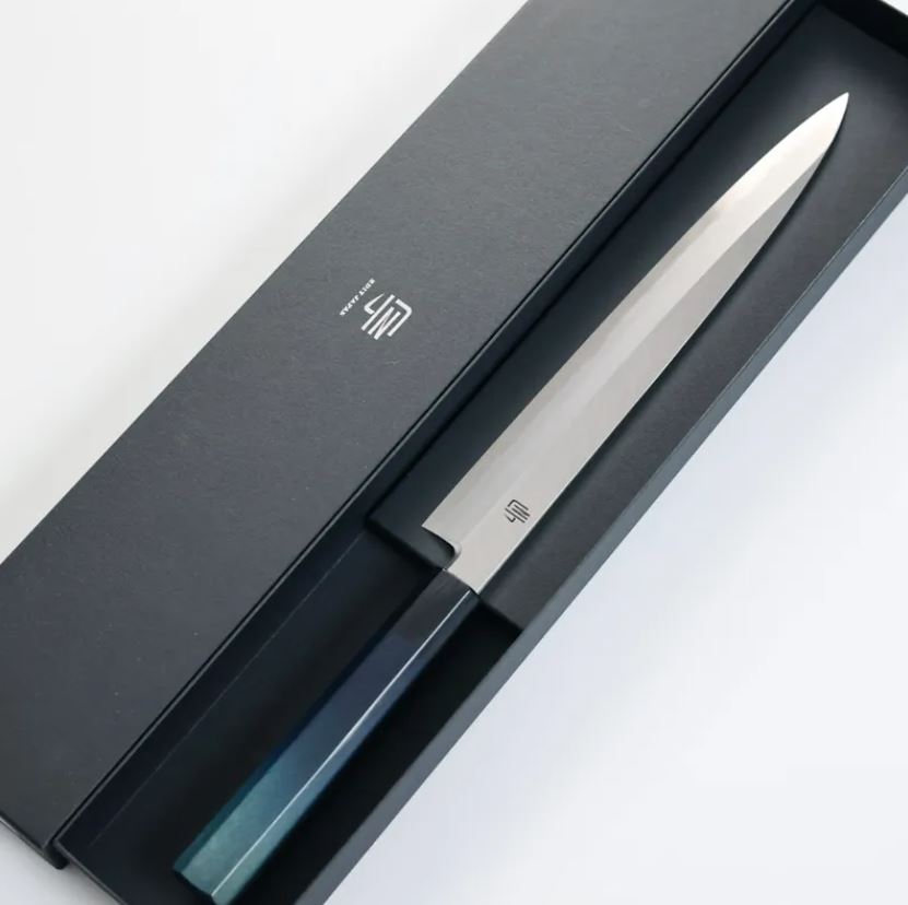 白紙鋼 左手付鞘 (2) 藍包丁 柳刃 240mm 白紙鋼 左手/付鞘