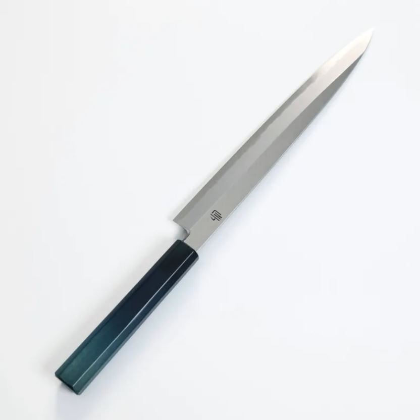 白紙鋼 左手付鞘 (3) 藍包丁 柳刃 240mm 白紙鋼 左手/付鞘