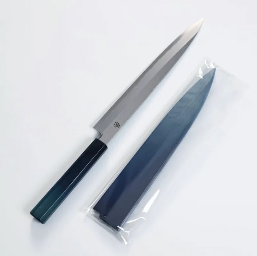白紙鋼 左手付鞘 (5) 藍包丁 柳刃 240mm 白紙鋼 左手/付鞘