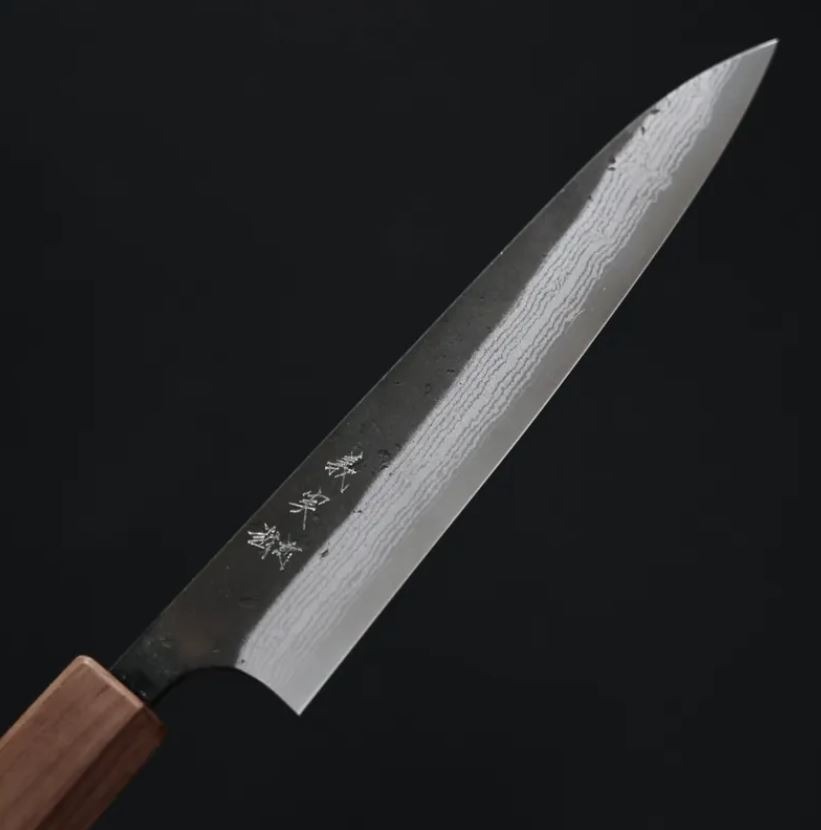 加藤義実 蔬果刀 150mm 青紙超級鋼 黑打 墨流