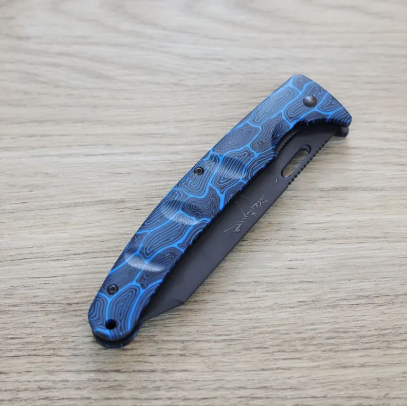 黑崎優 折疊刀 100mm 黑染 SG2粉末HSS鋼 藍綠/付皮套