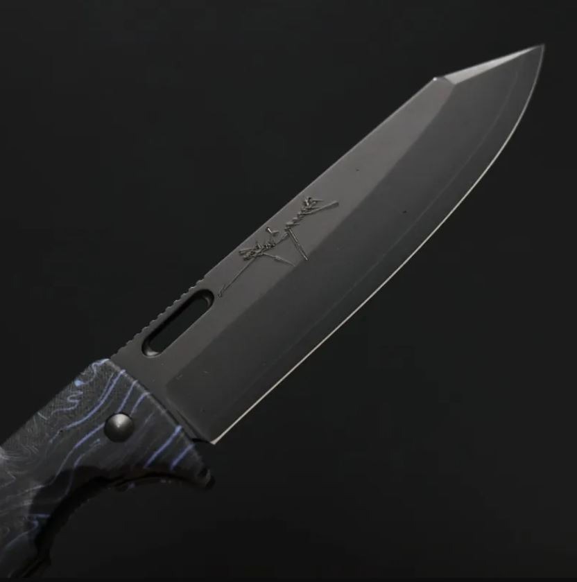 黑崎優 折疊刀 100mm 黑染 SG2粉末HSS鋼 藍綠/付皮套