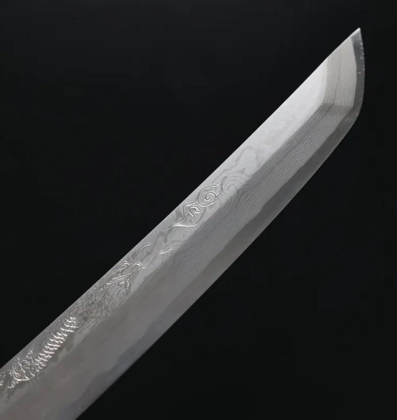 曲背先丸柳刃 330mm 銀三鋼 (8) 堺孝行 斬月 曲背先丸柳刃 330mm 銀三鋼 炎天龍 大馬士革/付鞘