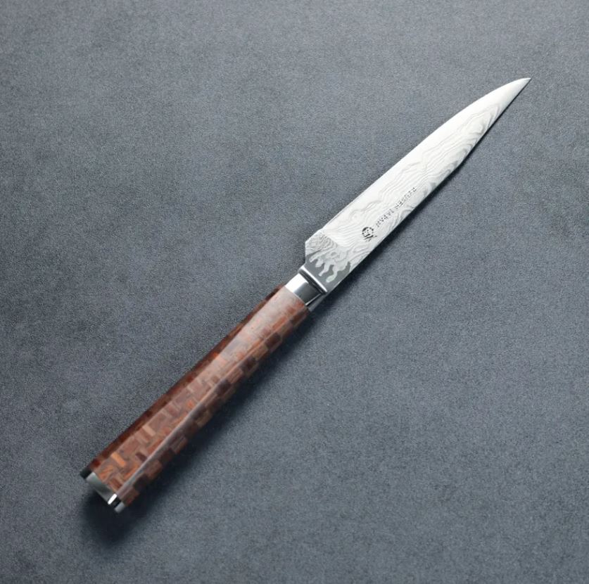 牛排刀二崩 100mm ATS314 (1) 龍泉刃物 寄木細工 牛排刀/二崩 100mm ATS314 63層大馬士革