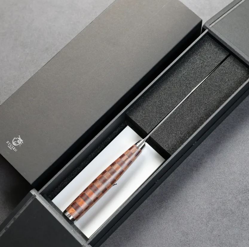 牛排刀二崩 100mm ATS314 (2) 龍泉刃物 寄木細工 牛排刀/二崩 100mm ATS314 63層大馬士革