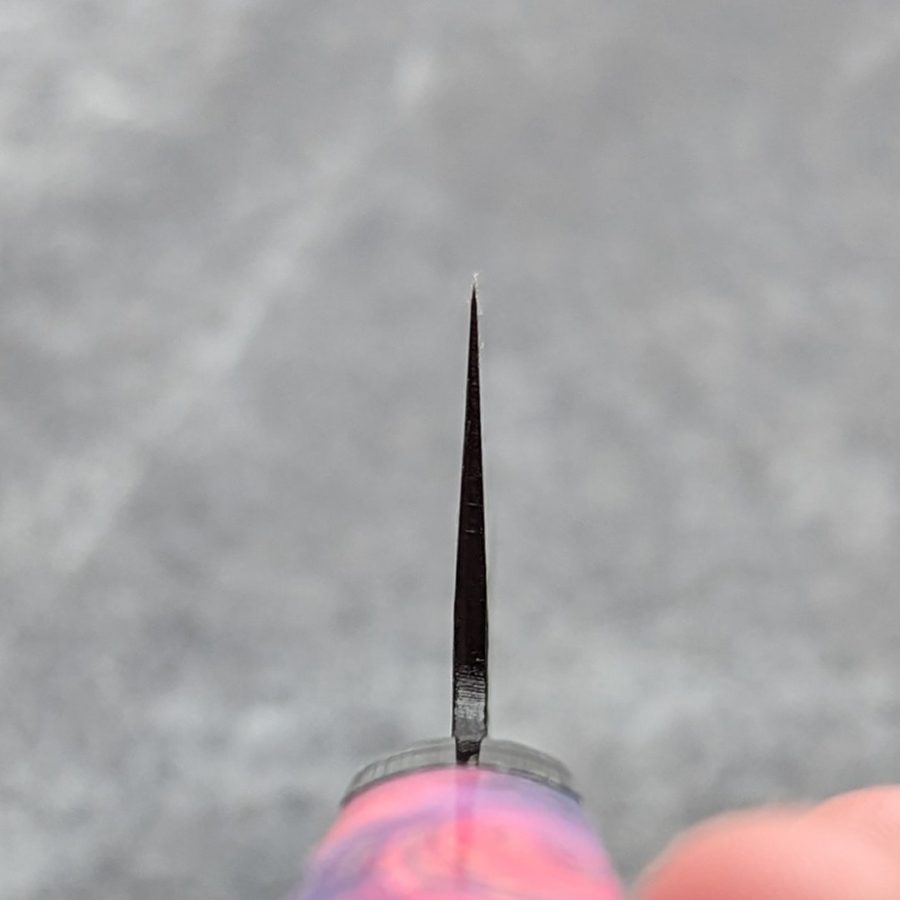 紅柄-1 實光刃物 秘宝 JOKER 三德 180mm 超級青紙鋼 黑打 槌目 紅彩特殊柄