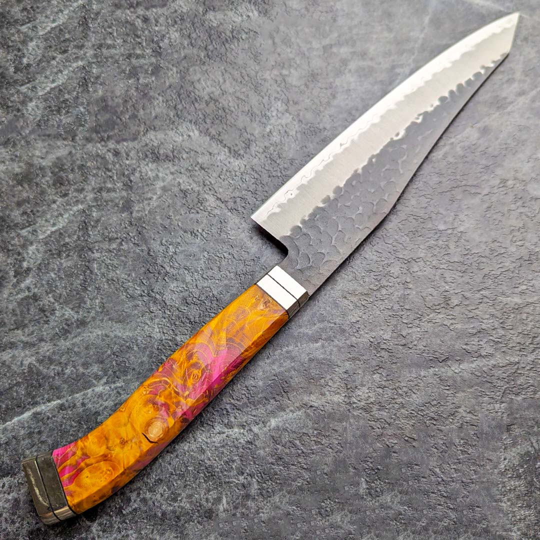 實光刃物 秘宝 JOKER 三德 180mm 超級青紙鋼 黑打 槌目 橘彩特殊柄:圖片 2