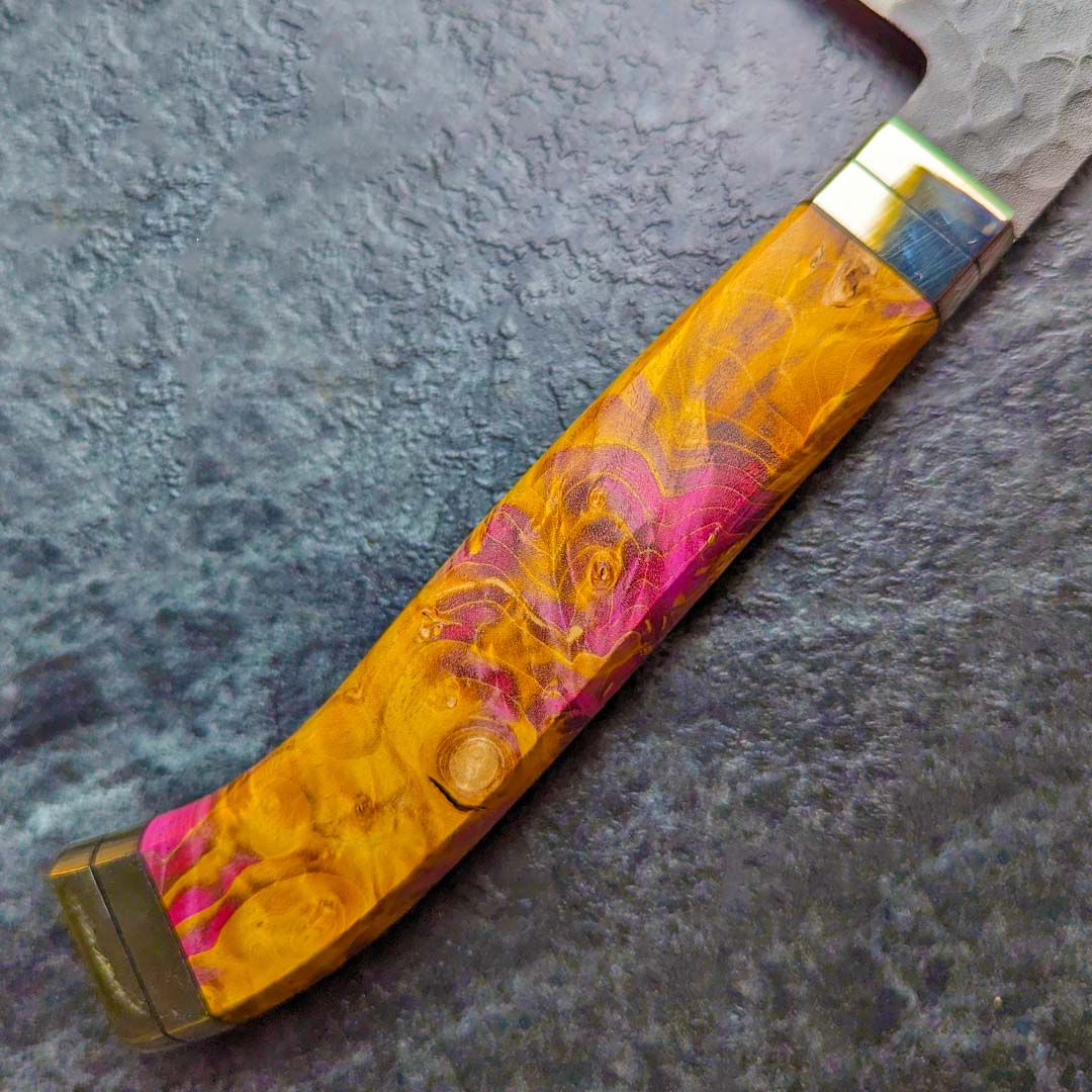 實光刃物 秘宝 JOKER 三德 180mm 超級青紙鋼 黑打 槌目 橘彩特殊柄:圖片 7