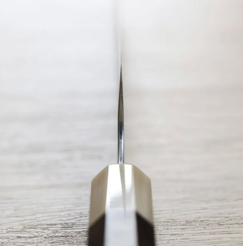 切付牛刀 240mm SG2粉末HSS鋼 磨鎚目 (4) 二唐刃物 切付牛刀 240mm SG2粉末HSS鋼 磨鎚目