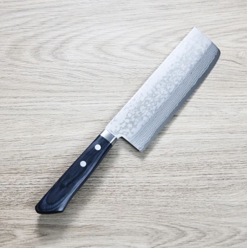 寬版菜切 165mm VG10鋼 彩流 藍柄 (5) 增谷訓生 寬版菜切 165mm VG10鋼 彩流 藍柄