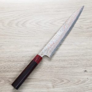 佐治武士 筋引 270mm VG10鋼 黑染霓虹大馬士革 紫檀柄