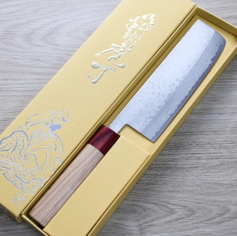 增谷訓生 寬版菜切 165mm VG10鋼 彩流 和柄 (2) 增谷訓生 寬版菜切 165mm VG10鋼 彩流 和柄