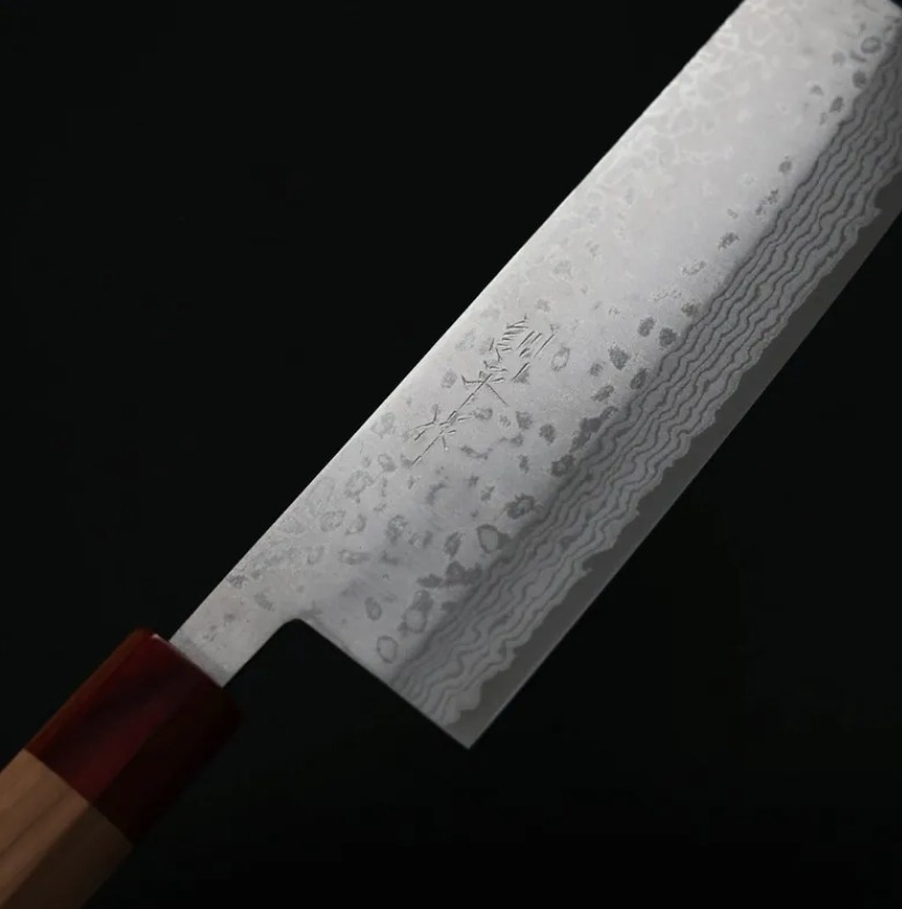 增谷訓生 寬版菜切 165mm VG10鋼 彩流 和柄 (5) 增谷訓生 寬版菜切 165mm VG10鋼 彩流 和柄