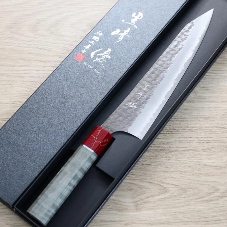 黑崎優 閃光 牛刀 210mm 青紙超級鋼 紅松石穩定木 (2) 黑崎優 閃光 牛刀 210mm 青紙超級鋼 紅松石/穩定木