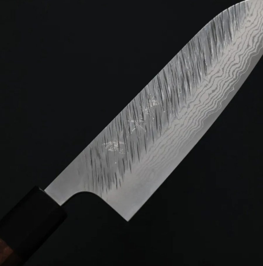 黑崎優 風神 三德 165mm VG10鋼 墨流 (5) 黑崎優 風神 三德 165mm VG10鋼 墨流 紫檀柄