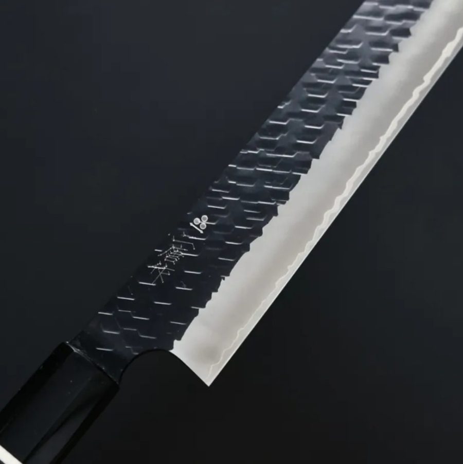 二唐刃物 先丸筋引 300mm<br>SG2粉末HSS鋼 黑打鎚目