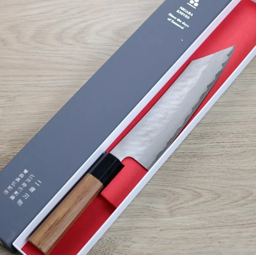 二唐刃物 切付牛刀 210mm <br>VG10鋼 磨鎚目