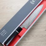 二唐刃物 牛刀 240mm SG2粉末HSS鋼<br>暗紋 黑檀八角柄