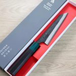 二唐刃物 骨刻 170mm SG2粉末HSS鋼 黑打鎚目 黑檀八角柄