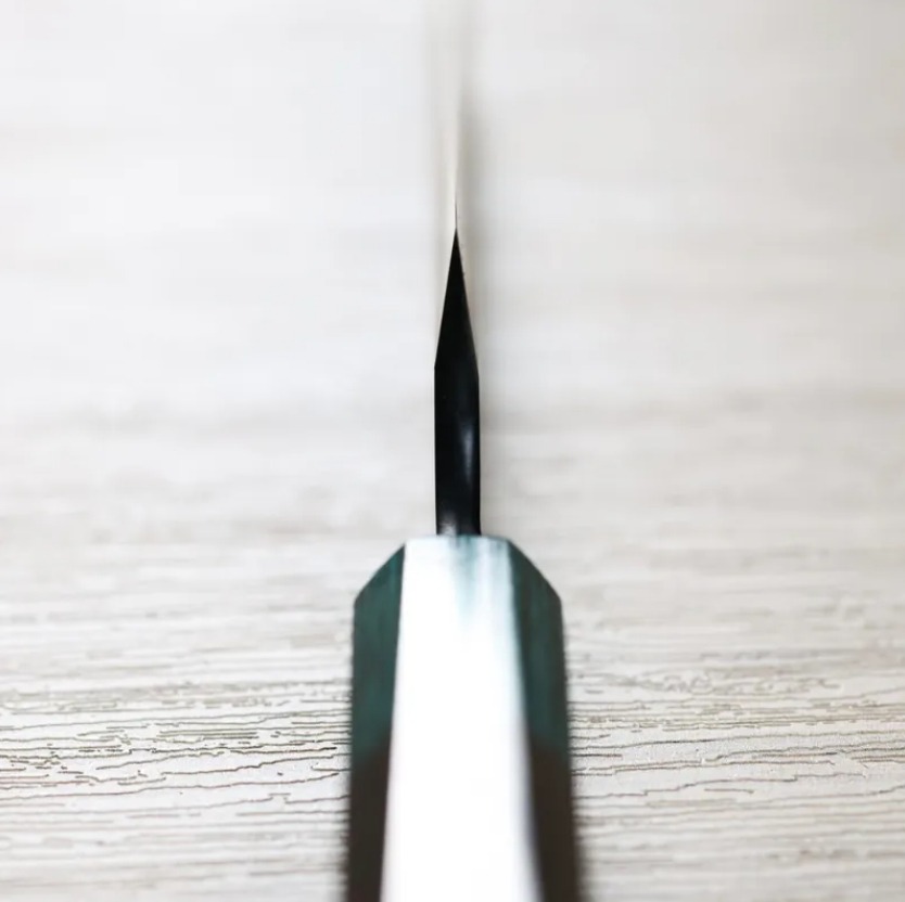 二唐刃物 骨刻 170mm SG2粉末HSS鋼 黑打鎚目 黑檀八角柄