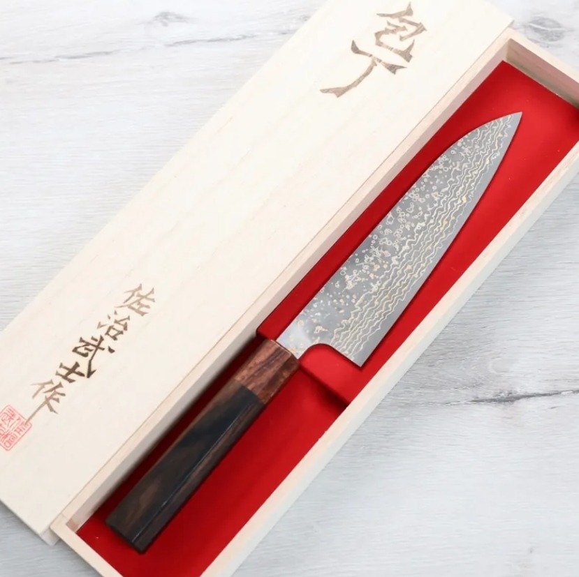 佐治武士 牛刀 180mm VG10W鋼 黑金大馬士革 (2) 佐治武士 牛刀 180mm VG10W鋼 黑金大馬士革 黑檀柄