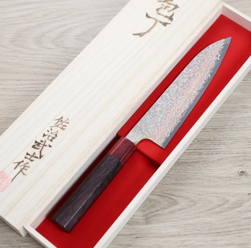 佐治武士 牛刀 180mm VG10鋼 黑染霓虹大馬士革