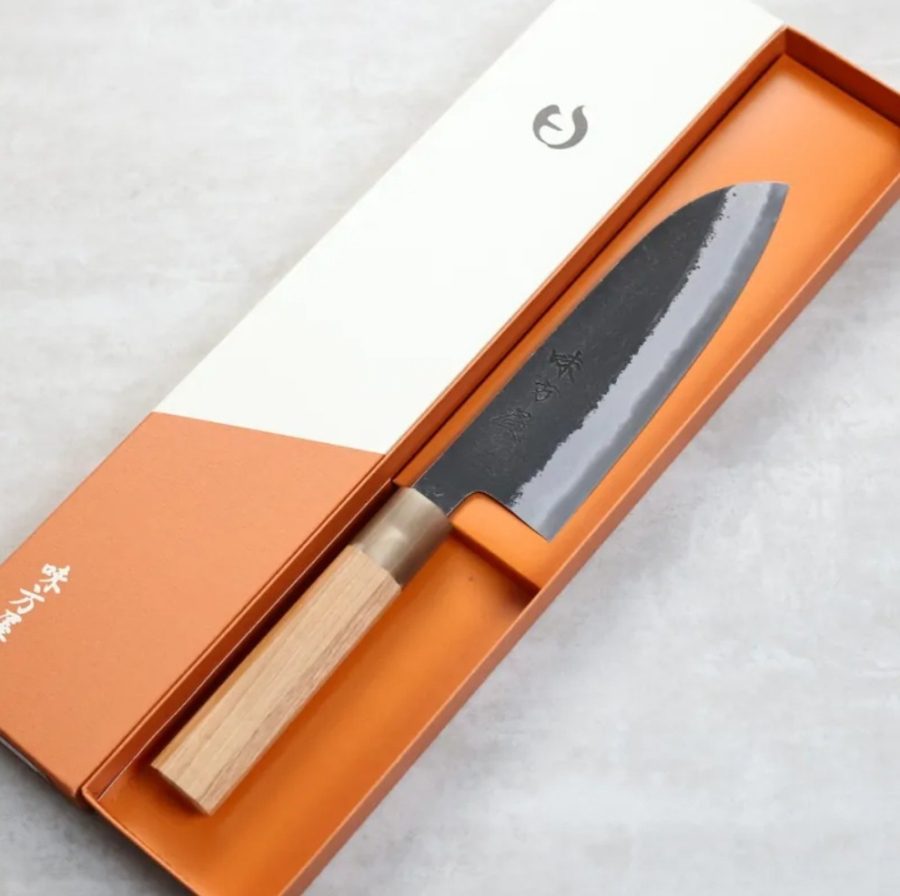 日野浦刃物 味方屋 三德 165mm 白紙鋼 黑打鍛地墨流 (2) 日野浦刃物 味方屋 三德 165mm 白紙鋼 黑打鍛地墨流