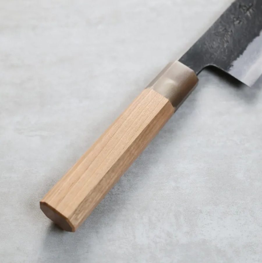 日野浦刃物 味方屋 三德 165mm 白紙鋼 黑打鍛地墨流 (3) 日野浦刃物 味方屋 三德 165mm 白紙鋼 黑打鍛地墨流