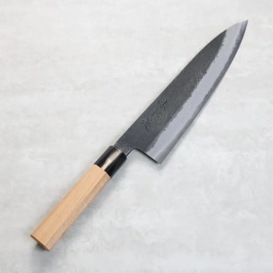 日野浦刃物 味方屋 牛刀 210mm 白紙鋼 黑打鍛地墨流 日野浦刃物 味方屋 牛刀 210mm 白紙鋼 黑打鍛地墨流