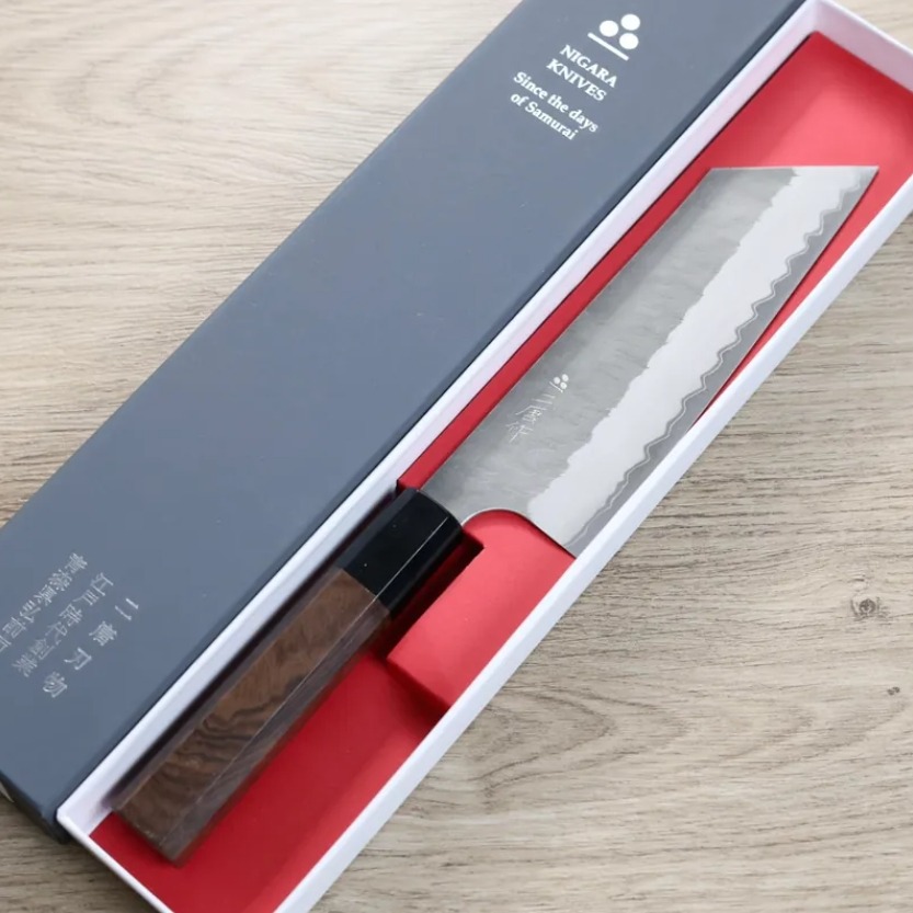 二唐刃物 菜切 180mm 青紙超級鋼 柳葉鎚目 (2) 二唐刃物 菜切 180mm 青紙超級鋼 柳葉鎚目