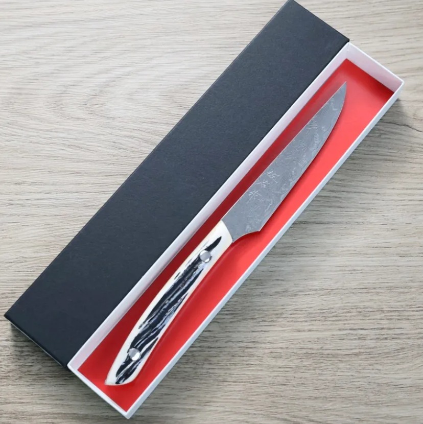 佐治武士 牛排刀 R2 鑽石大馬士革 白鹿角 (2) 佐治武士 牛排刀 R2 鑽石大馬士革 白鹿角