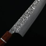 加藤義實 文化刀 170mm SG2粉末HSS鋼 黑染鎳大馬士革 花梨八角柄