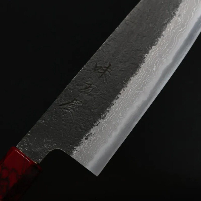 日野浦刃物 味方屋 三德 165mm 白紙鋼 黑打鍛地墨流