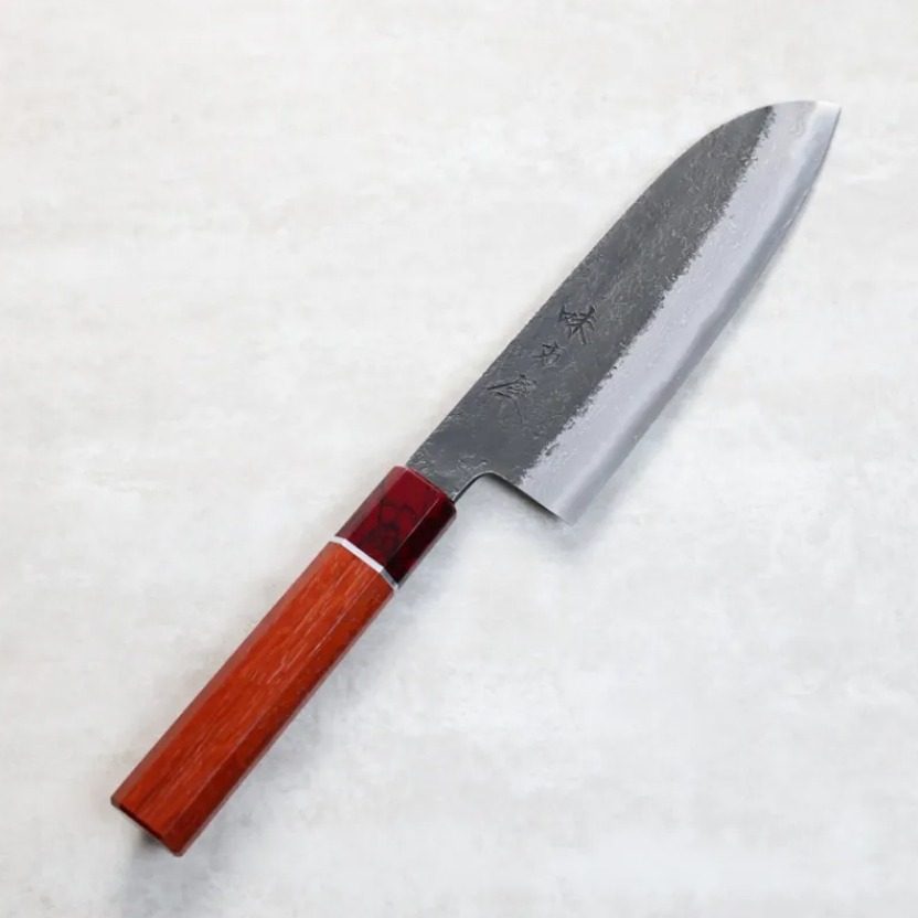 日野浦刃物 味方屋 三德 165mm 白紙鋼 黑打鍛地墨流