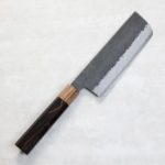 日野浦刃物 味方屋 菜切 165mm 白紙鋼 黑打鍛地墨流 黑檀八角柄