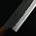 日野浦刃物 味方屋 菜切 165mm 白紙鋼 黑打鍛地墨流 黑檀八角柄