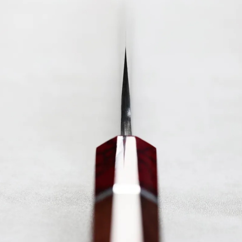 日野浦刃物 味方屋 蔬果刀 135mm 白紙鋼 黑打鍛地墨流 (4) 日野浦刃物 味方屋 蔬果刀 135mm 白紙鋼 黑打鍛地墨流 玫瑰木八角柄